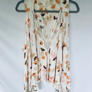 Free People Razor back floral lace flowy tank